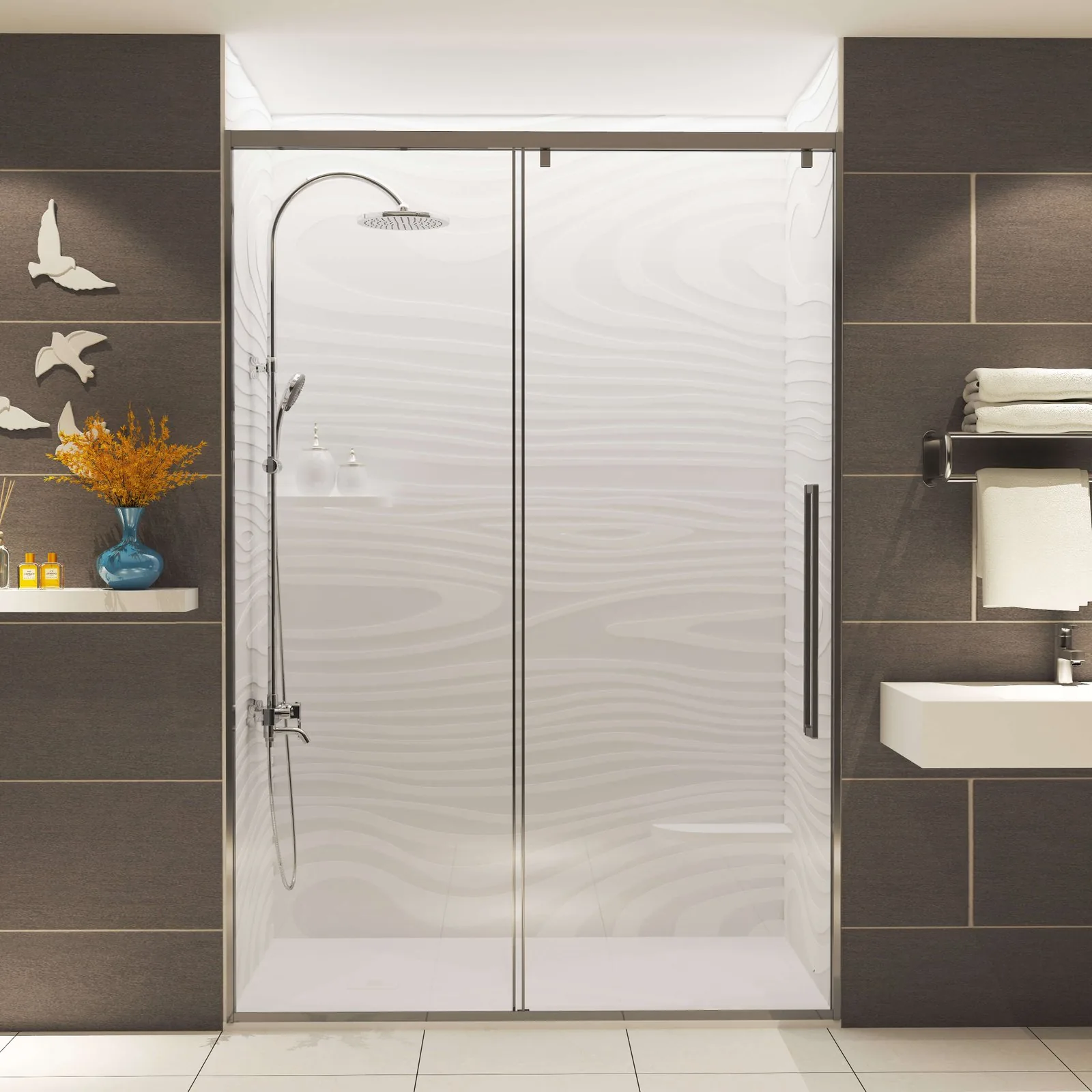 AS11 3D Wood-Grain Cultured Marble Shower Wall Panel