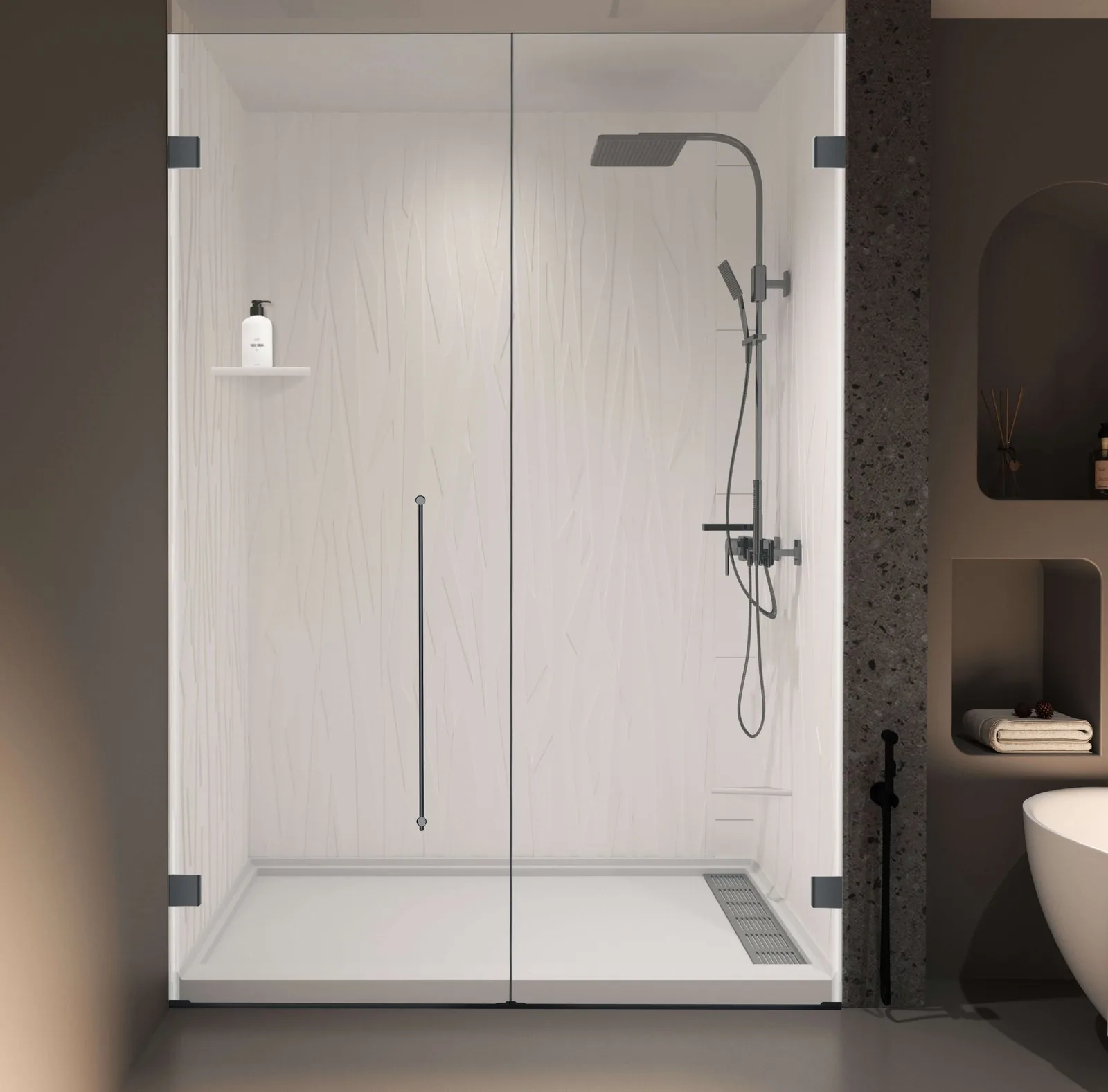 AS12 3D Vertical Wood-Grain Cultured Marble Shower Wall Panel
