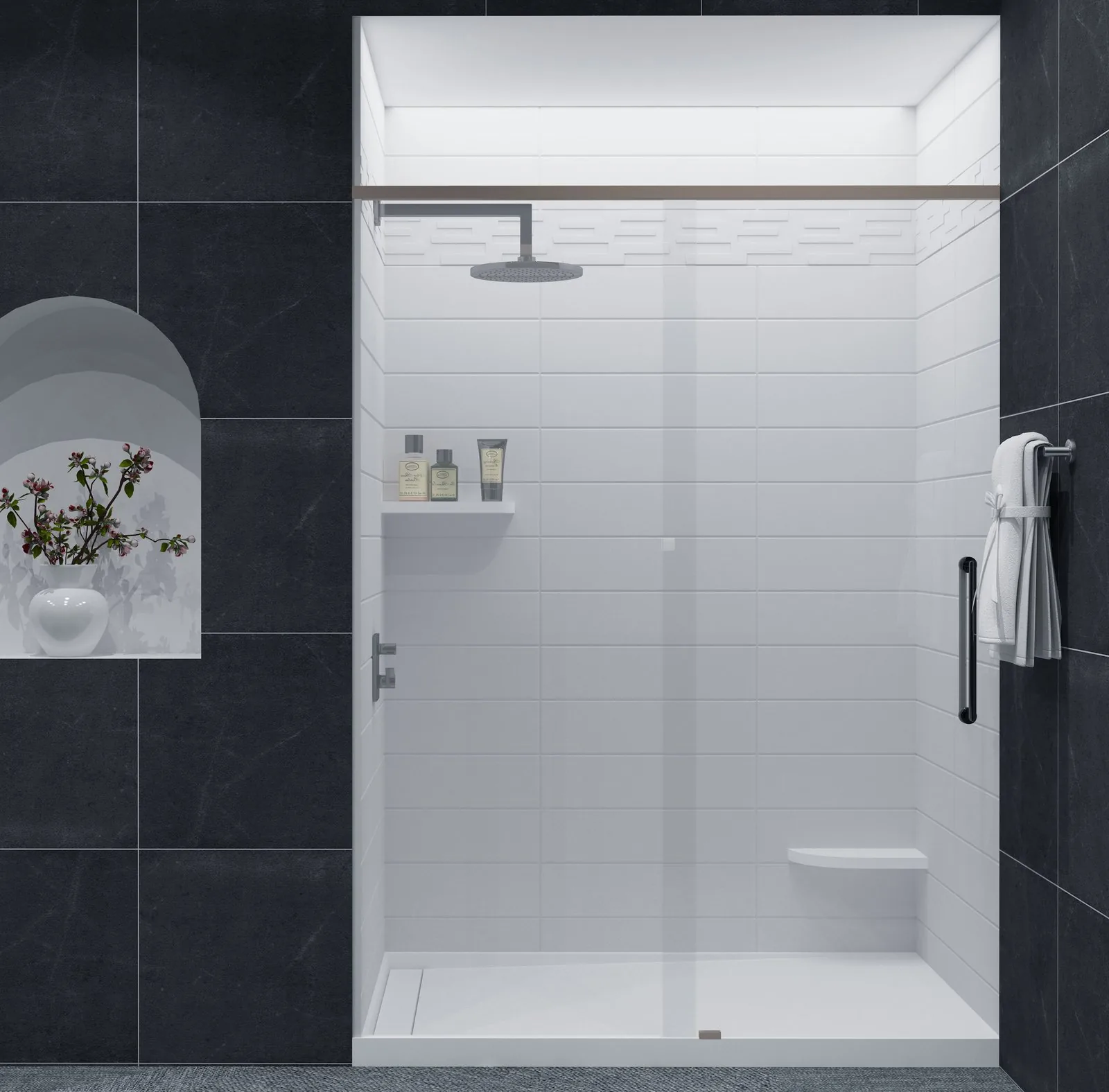 AS4 Stacked Vision Textured Shower Wall Panel with Listello