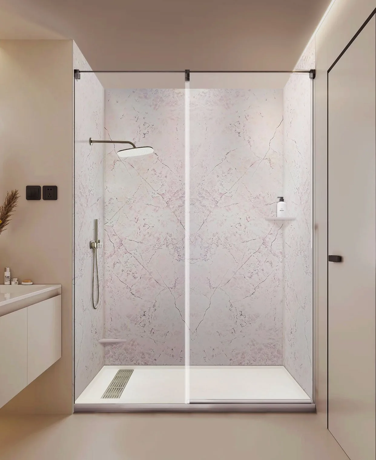 AS8 Marble-Look Cultured Marble Shower Wall Panel